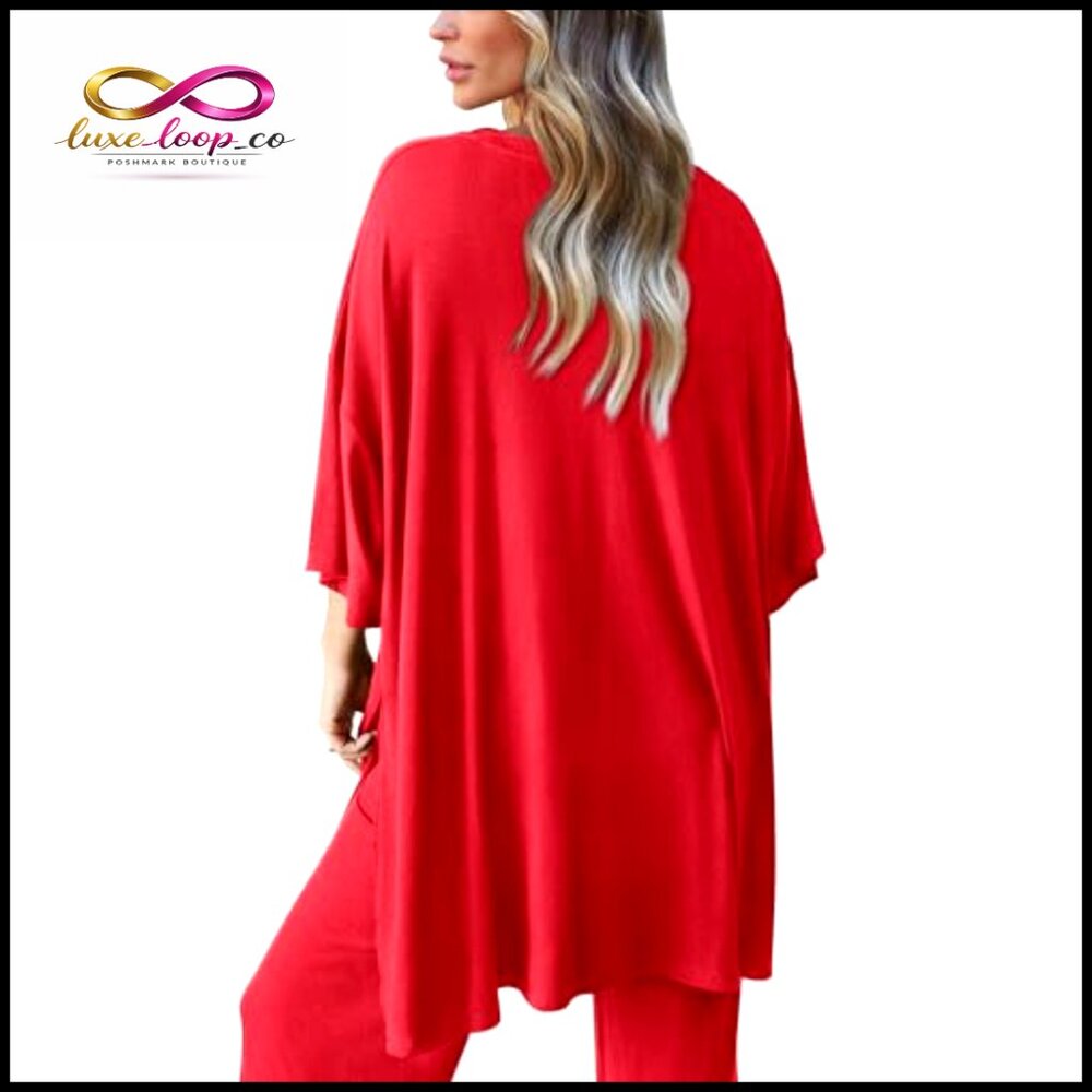 Soft Knit Lounge Set with Wide Leg Pants and Crewneck‎ Top - Picture 2 of 7